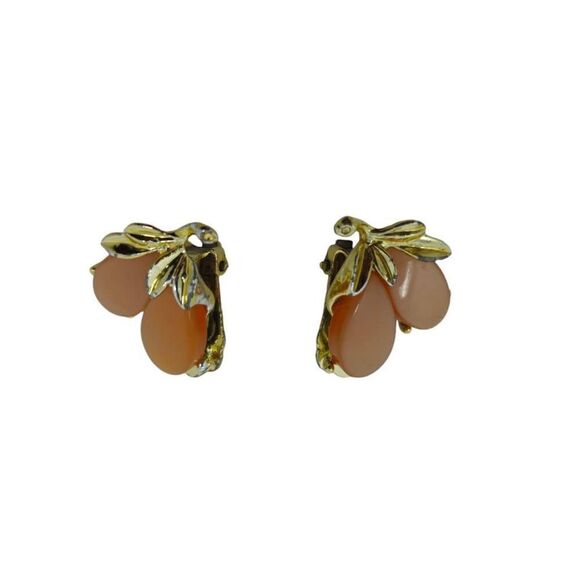 Peach and Gold Leaf Clip-On Earrings - Picture 4 of 5